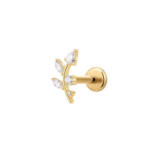 GOLD TITANIUM CRYSTAL VINE LEAF FLAT BACK LABRET - 16 GAUGE - 8MM - SS
