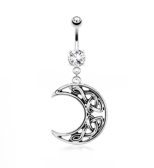 DANGLY CHARM MOON BELLY BAR - 10MM - 14 GAUGE