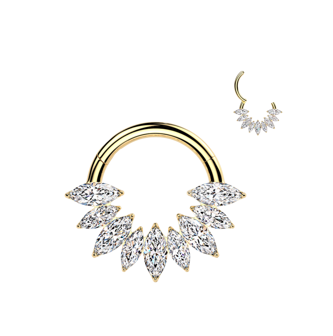TITANIUM MARQUISE CRYSTAL HINGE CLOSE FASTENING CLICKER HOOP - 10MM - 16 GAUGE