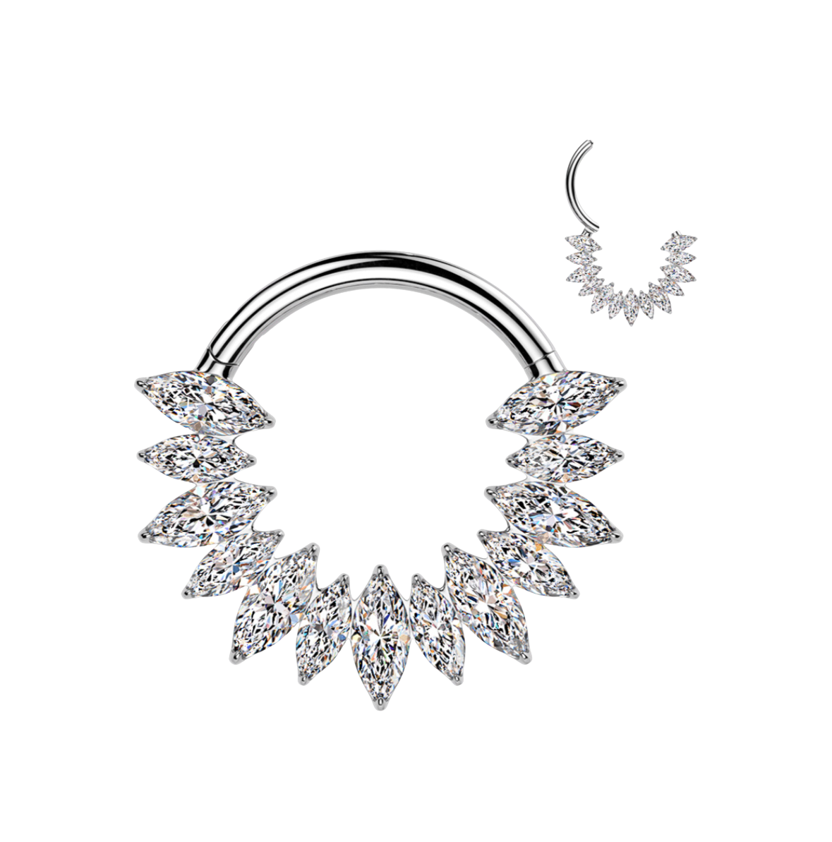 TITANIUM MARQUISE CRYSTAL HINGE CLOSE FASTENING CLICKER HOOP - 10MM - 16 GAUGE