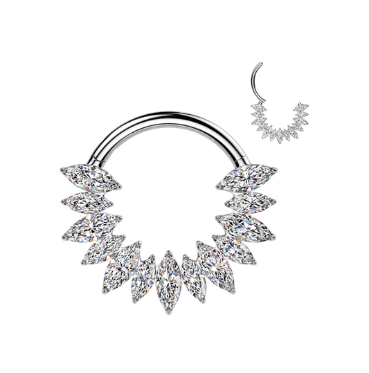 TITANIUM MARQUISE CRYSTAL HINGE CLOSE FASTENING CLICKER HOOP - 10MM - 16 GAUGE