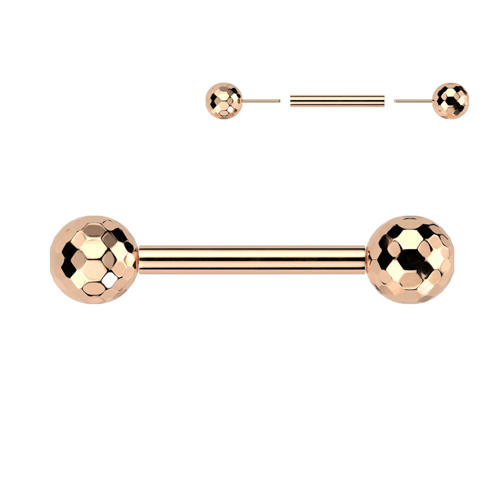 TITANIUM ROSE GOLD DISCO BALL STRAIGHT BARBELL - 14 GAUGE - 12MM THREADLESS