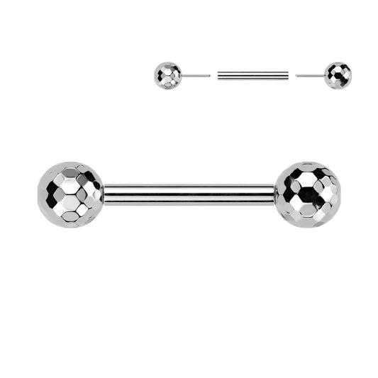 TITANIUM SILVER DISCO BALL STRAIGHT BARBELL - 14 GAUGE - 12MM THREADLESS