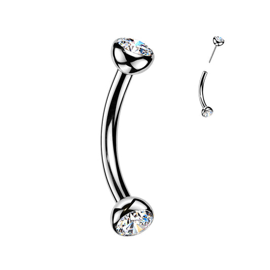 TITANIUM DAINTY DOUBLE CRYSTAL THREADLESS CURVED BARBELL - 16 GAUGE - 8MM