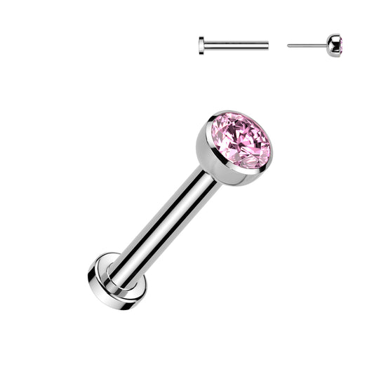 TITANIUM DAINTY PINK THREADLESS STUD - 20 GAUGE - 6MM