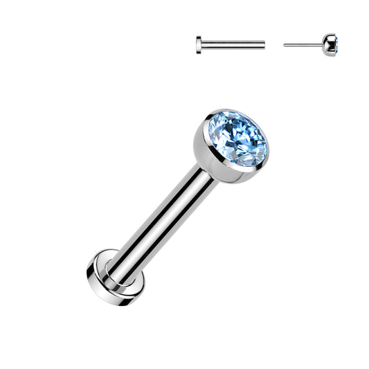 TITANIUM DAINTY BLUE THREADLESS STUD - 20 GAUGE - 6MM