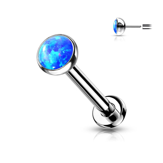 TITANIUM DAINTY OPAL BLUE THREADLESS STUD - 20 GAUGE - 6MM