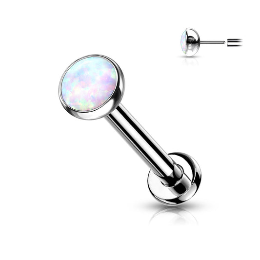 TITANIUM DAINTY OPAL WHITE THREADLESS STUD - 20 GAUGE - 6MM