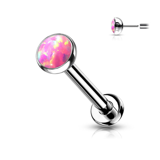 TITANIUM DAINTY OPAL PINK THREADLESS STUD - 20 GAUGE - 6MM
