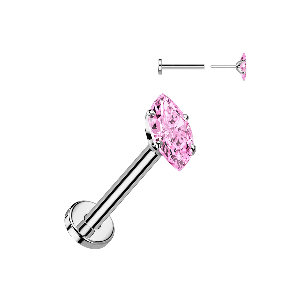 TITANIUM PINK DAINTY MARQUISE THREADLESS PUSH IN LABRET STUD - 18 GAUGE - 8MM