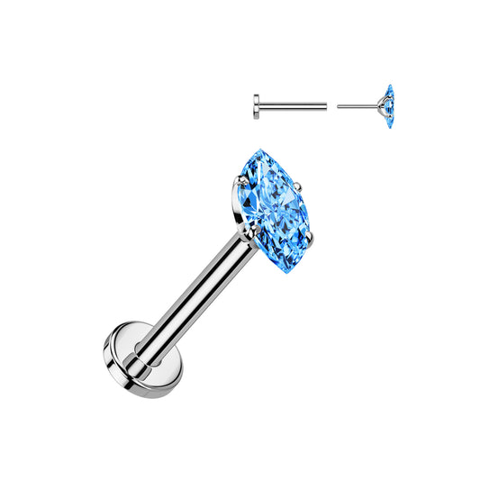 TITANIUM BLUE DAINTY MARQUISE THREADLESS PUSH IN LABRET STUD - 18 GAUGE - 8MM