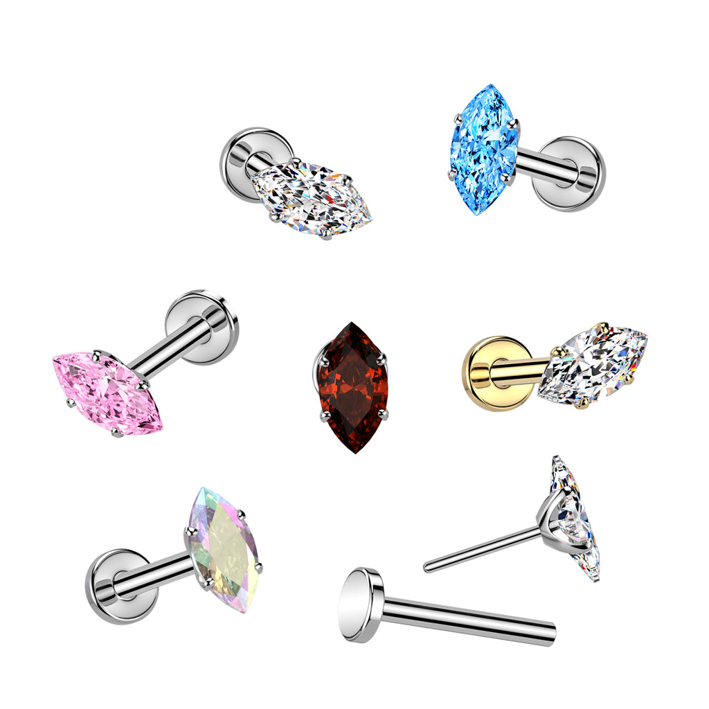 TITANIUM BLUE DAINTY MARQUISE THREADLESS PUSH IN LABRET STUD - 18 GAUGE - 8MM