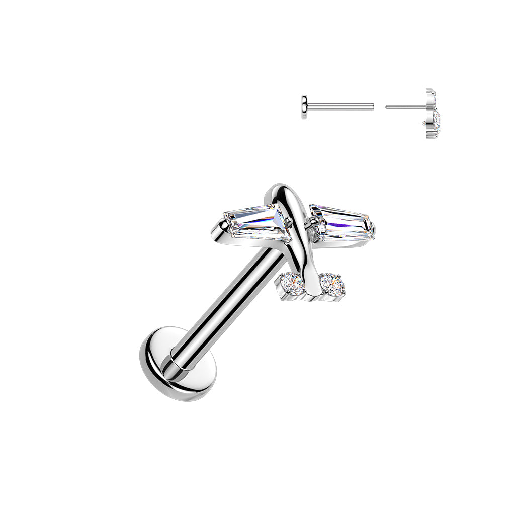 TITANIUM CRYSTAL JETSETTER PLANE FLAT BACK LABRET - 16 GAUGE - 8MM