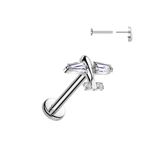 TITANIUM CRYSTAL JETSETTER PLANE FLAT BACK LABRET - 16 GAUGE - 8MM