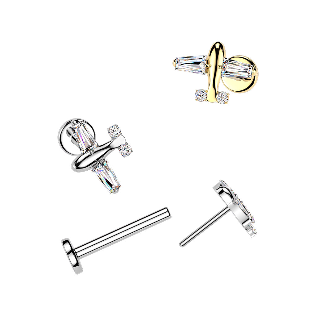 TITANIUM CRYSTAL JETSETTER PLANE FLAT BACK LABRET - 16 GAUGE - 8MM