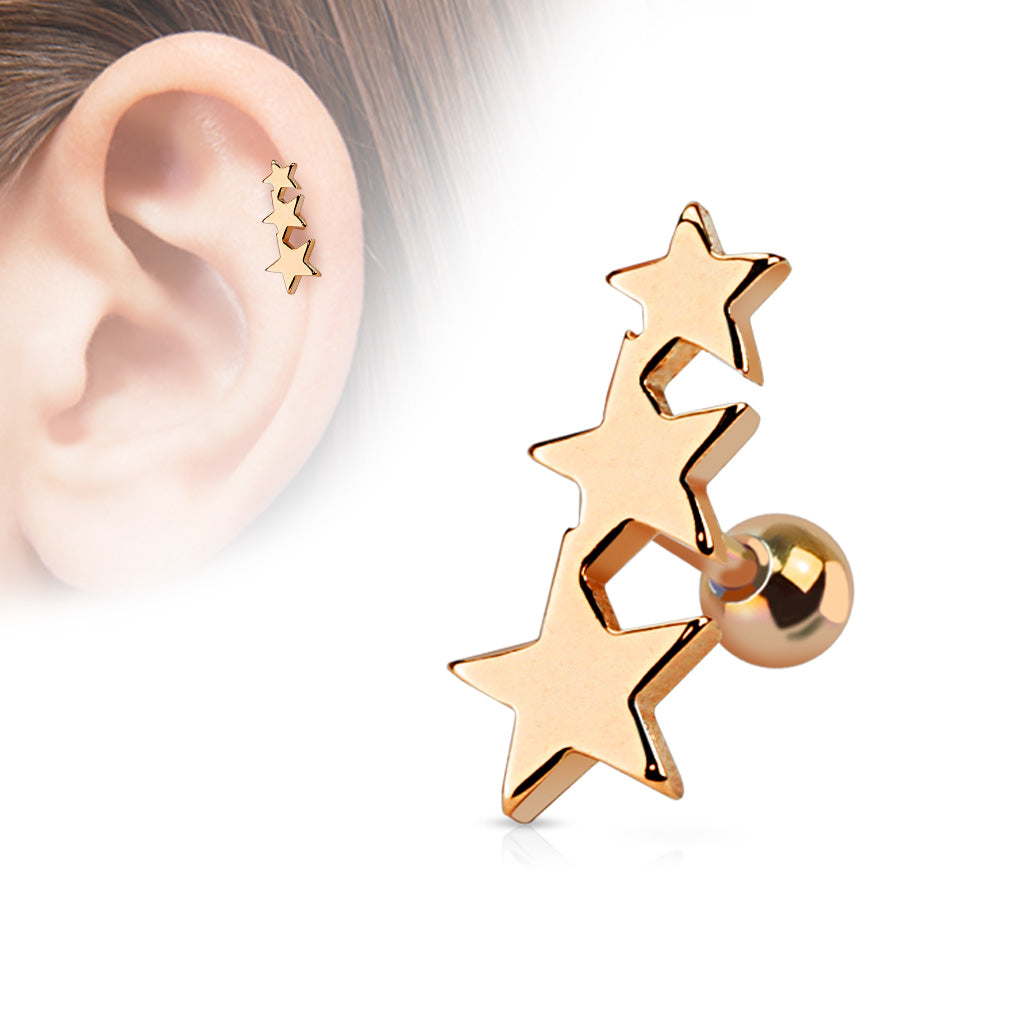 TRIPLE STAR 6MM EAR BARBELL - 16 GAUGE