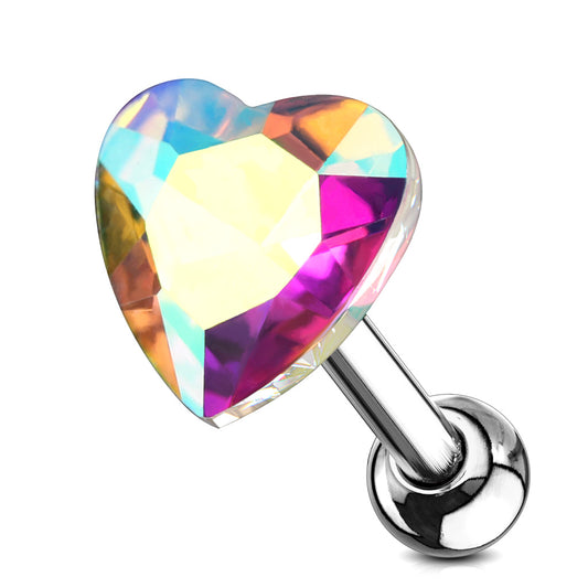 AURORA CRYSTAL LOVE HEART 6MM BARBELL - 16 GAUGE