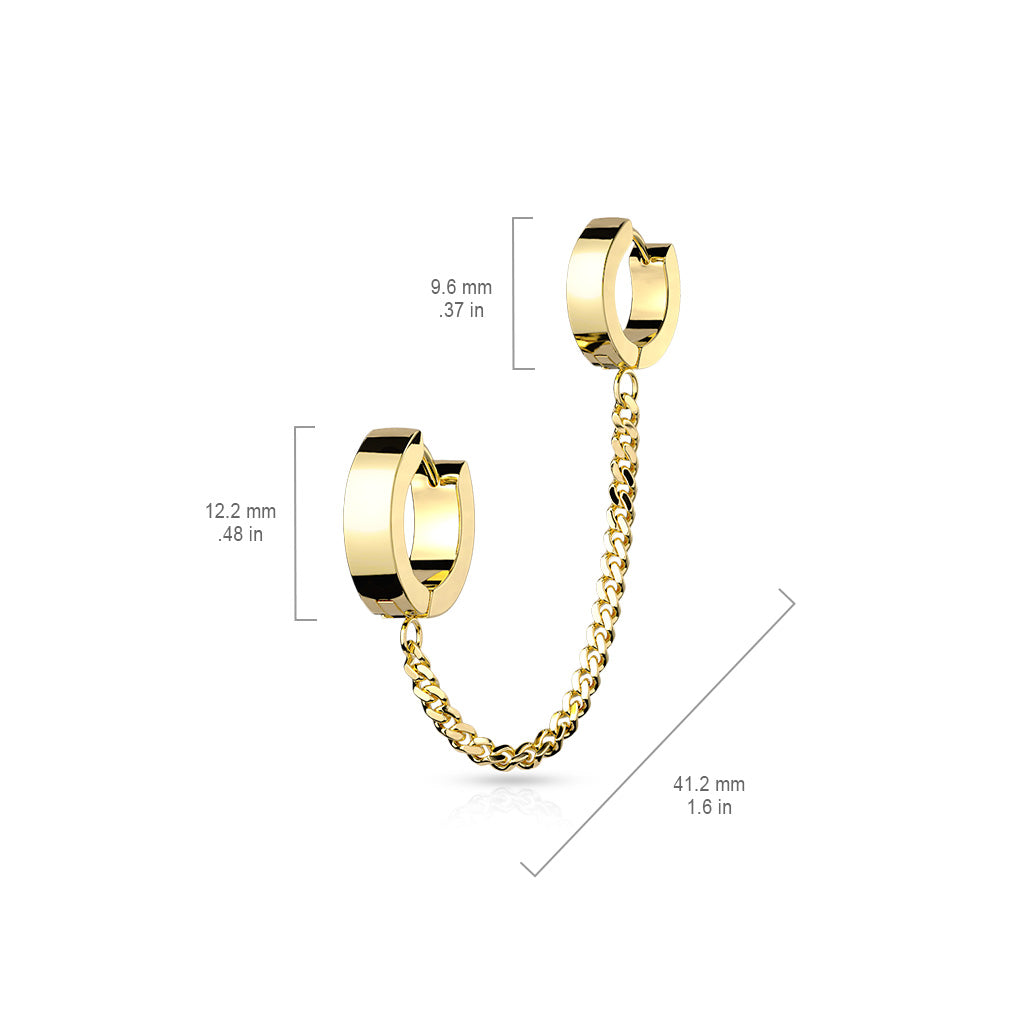 ROSE GOLD CHUNKY DOUBLE HOOP EARRINGS WITH CHAIN CHARM CONNECTOR - 18 GAUGE