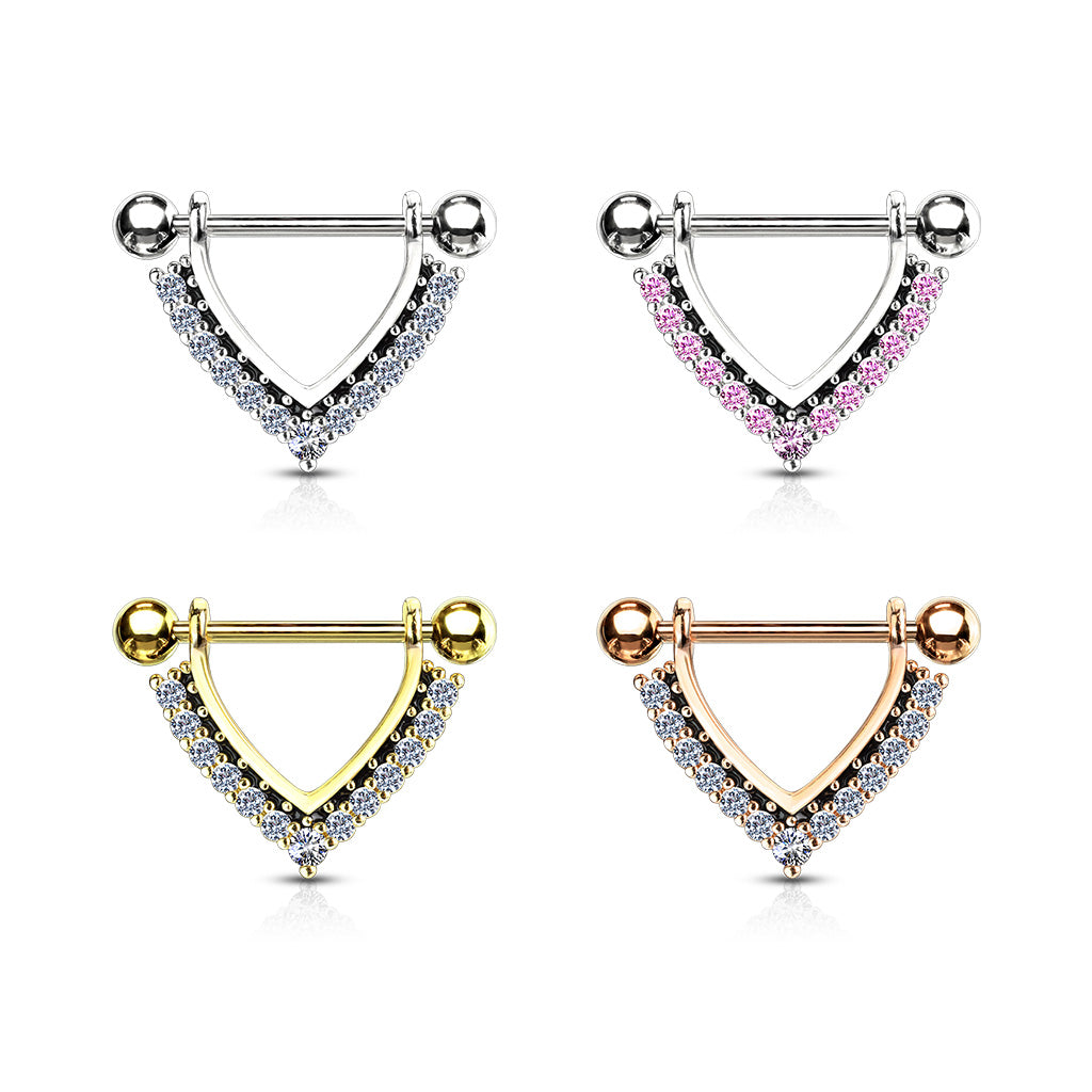 PINK CHEVRON CRYSTAL NIPPLE BAR - 14MM