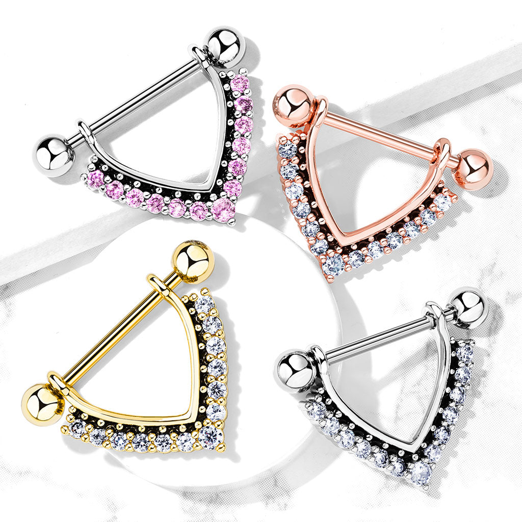 PINK CHEVRON CRYSTAL NIPPLE BAR - 14MM