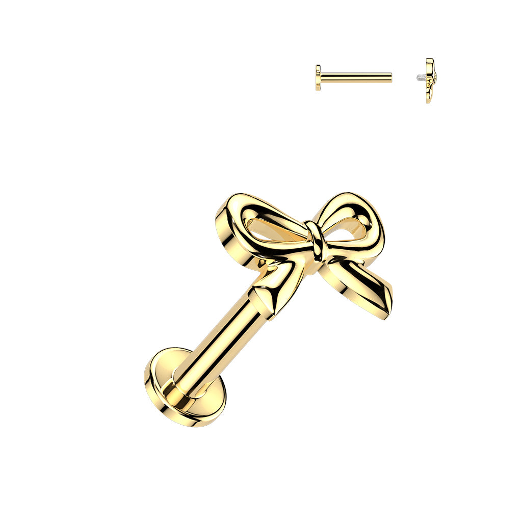 MINI RIBBON BOW FLAT BACK LABRET - 16 GAUGE - 6MM