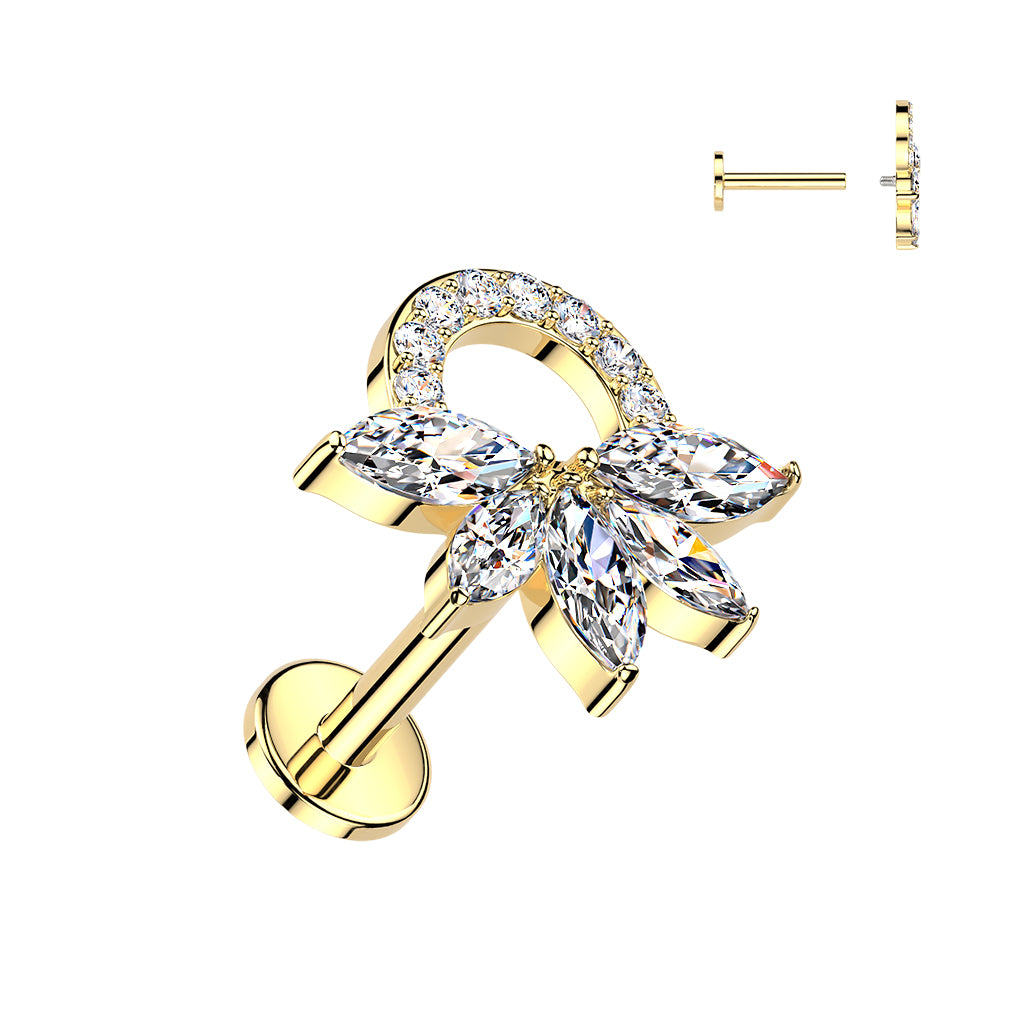 CRYSTAL MARQUISE CLUSTER FLAT BACK LABRET - 16 GAUGE / 1.2MM  - 6MM