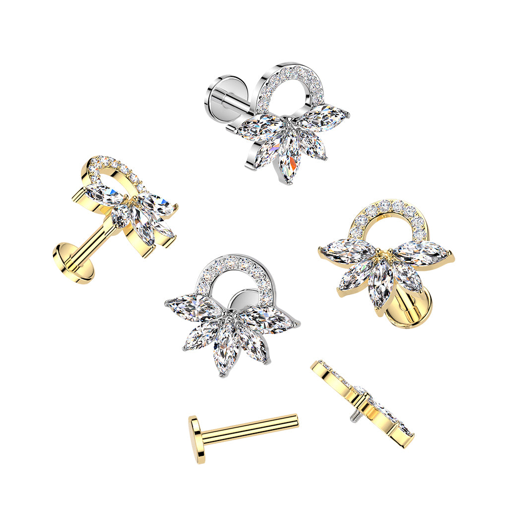 CRYSTAL MARQUISE CLUSTER FLAT BACK LABRET - 16 GAUGE / 1.2MM  - 6MM
