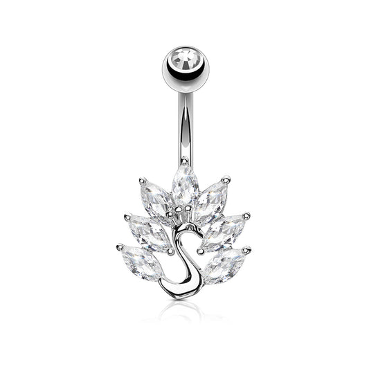 CRYSTAL PEACOCK BELLY BUTTON RING - 10MM