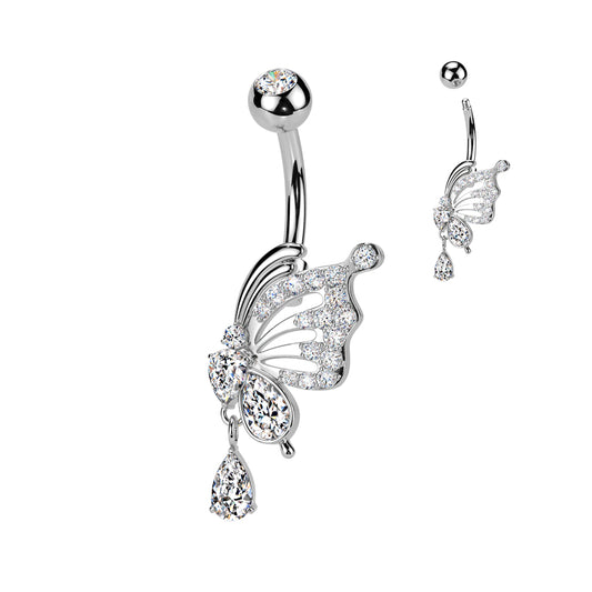 SPARKLY BUTTERFLY CRYSTAL WING BELLY BAR - 14 GAUGE - 10MM