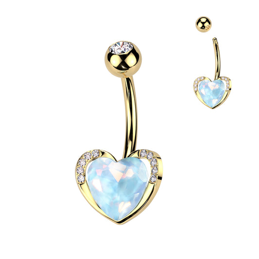 GOLD AQUA AURORA CRYSTAL LOVE HEART BELLY BAR -10MM