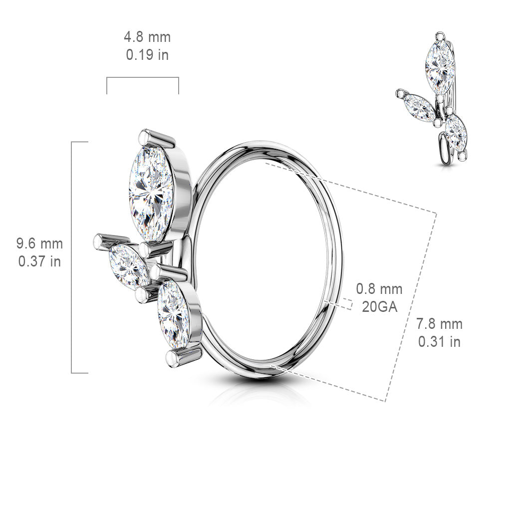 CRYSTAL MARQUISE BENDABLE NOSE RING - 20 GAUGE - 8MM
