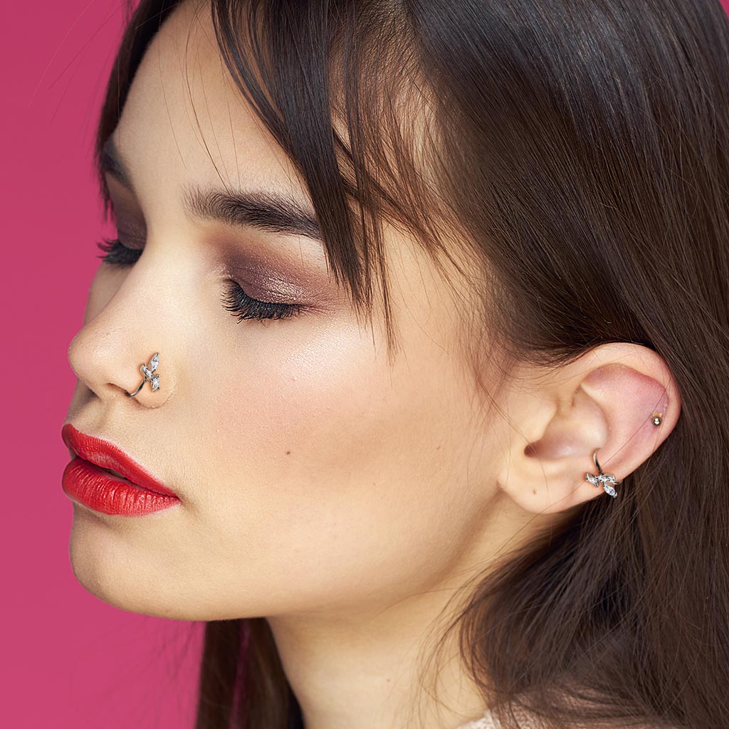 CRYSTAL MARQUISE BENDABLE NOSE RING - 20 GAUGE - 8MM