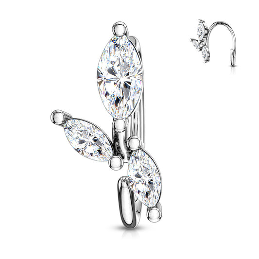 CRYSTAL MARQUISE BENDABLE NOSE RING - 20 GAUGE - 8MM