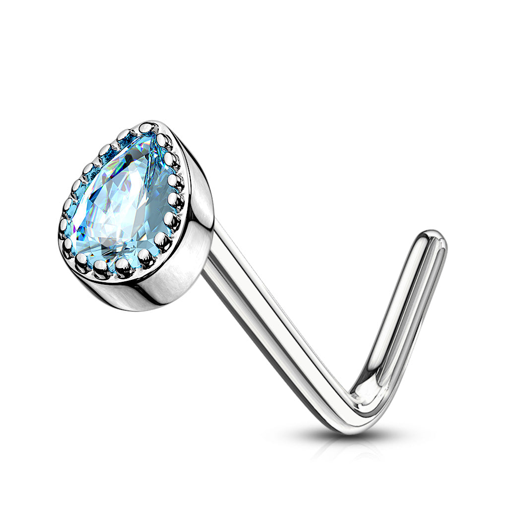 BABY BLUE TEARDROP CRYSTAL L BEND NOSE - 20 GAUGE - 6MM