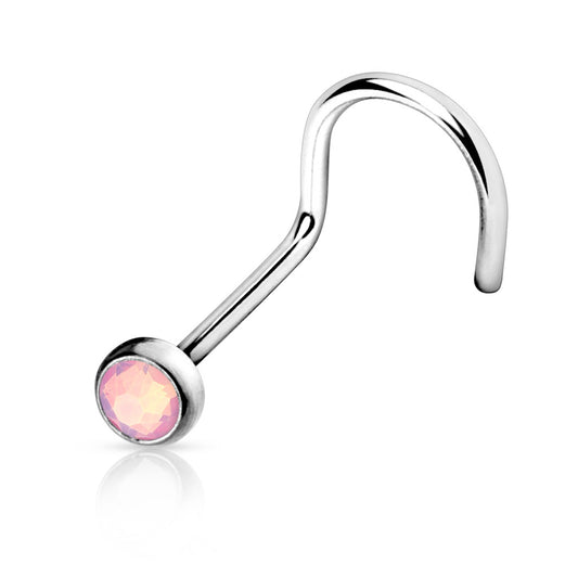 DAINTY OPALITE CORKSCREW NOSE STUD - 20 GAUGE - 6MM