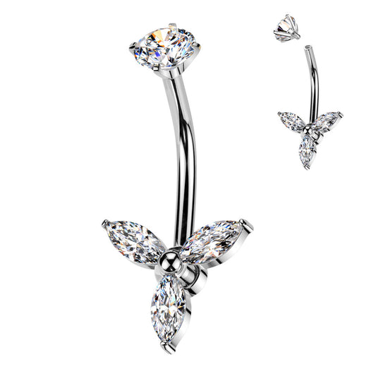 MARQUISE CRYSTAL BELLY BAR - 14 GAUGE -10MM