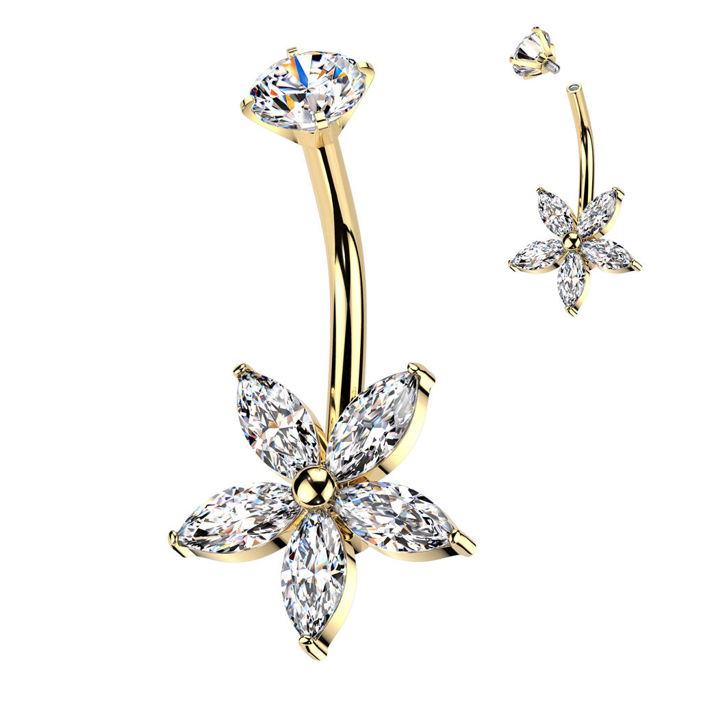 CRYSTAL FLOWER BELLY BAR - 14 GAUGE - 10MM