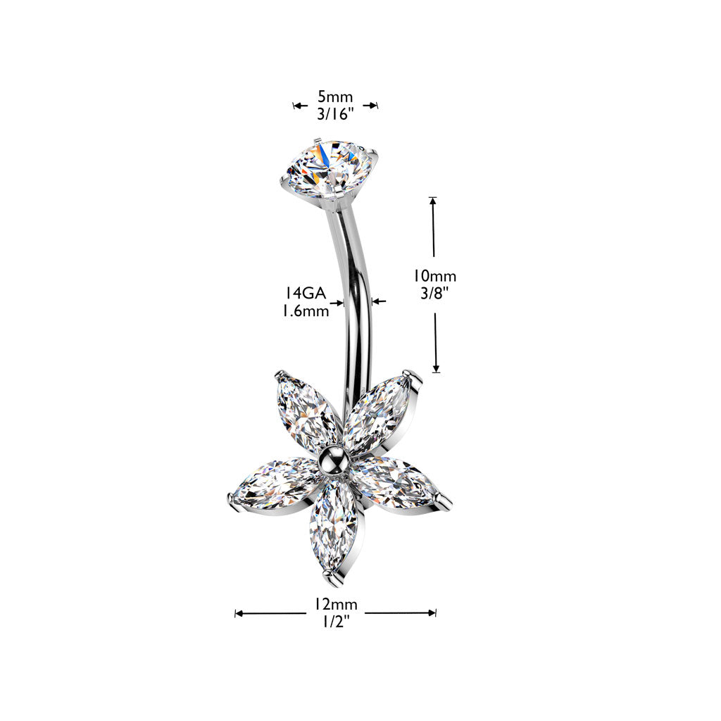 CRYSTAL FLOWER BELLY BAR - 14 GAUGE - 10MM