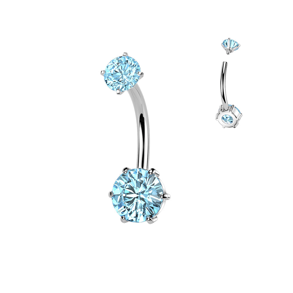BABY BLUE DOUBLE CRYSTAL BELLY BAR - 14 GAUGE -10MM