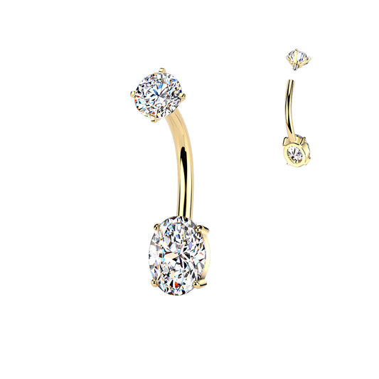 GOLD OVAL CRYSTAL BELLY BAR - 14 GAUGE - 10MM