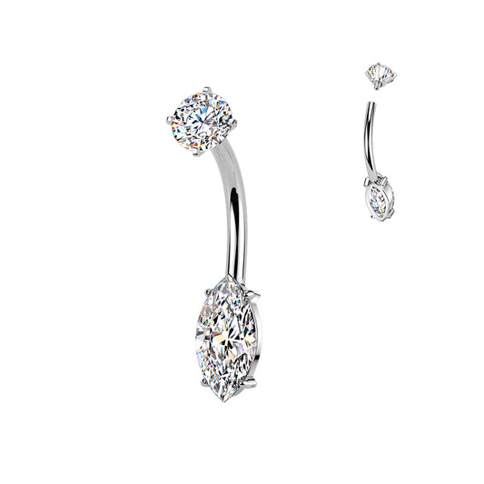 SILVER CRYSTAL MARQUISE BELLY BAR - 10MM - 14 GAUGE