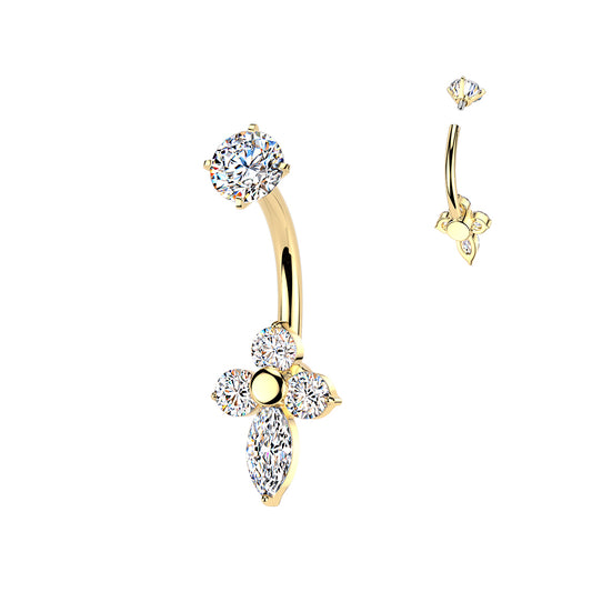GOLD CRYSTAL CLOVER BELLY BAR - 14 GAUGE - 14MM (Copy)