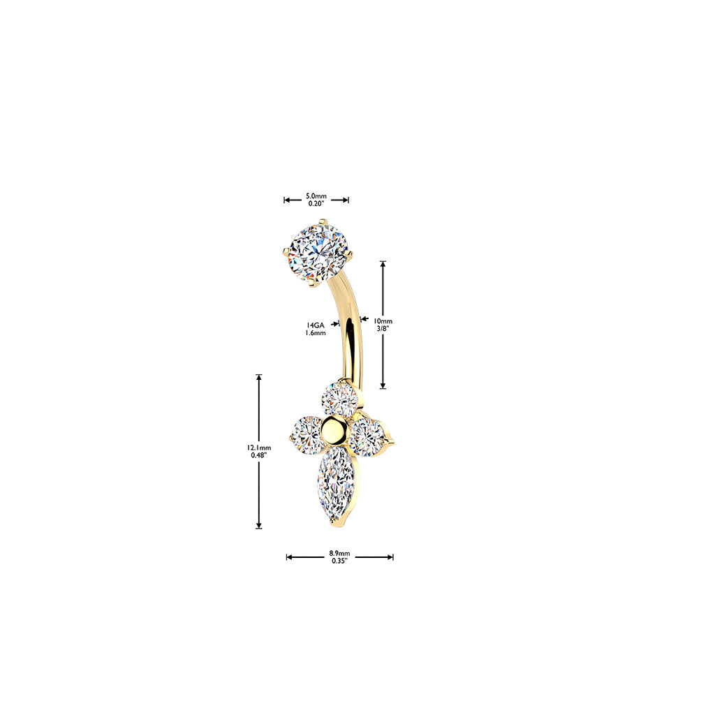 GOLD CRYSTAL CLOVER BELLY BAR - 14 GAUGE - 14MM (Copy)