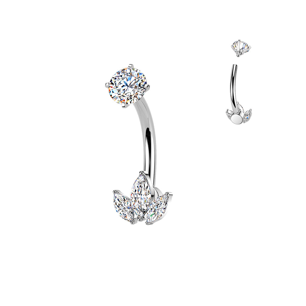SILVER MARQUISE BELLY BAR - 14 GAUGE - 14MM