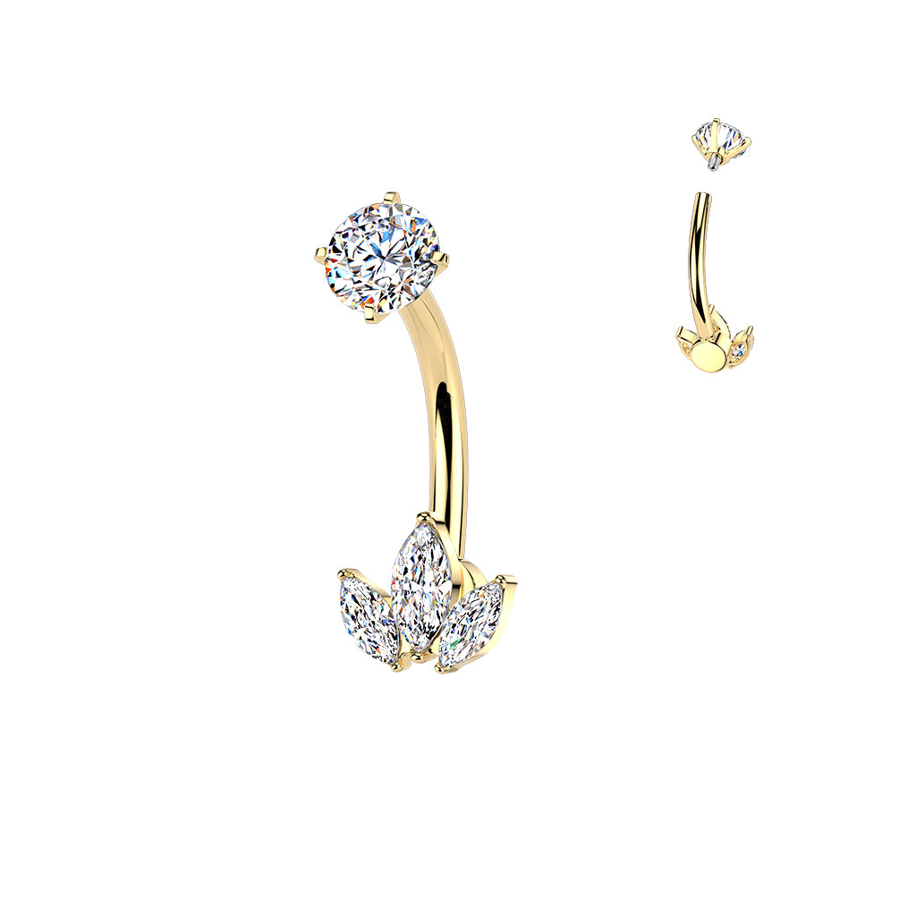 GOLD MARQUISE BELLY BAR - 14 GAUGE - 14MM