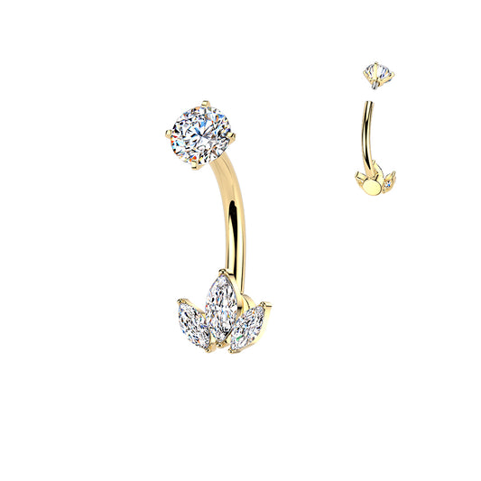 GOLD MARQUISE BELLY BAR - 14 GAUGE - 14MM