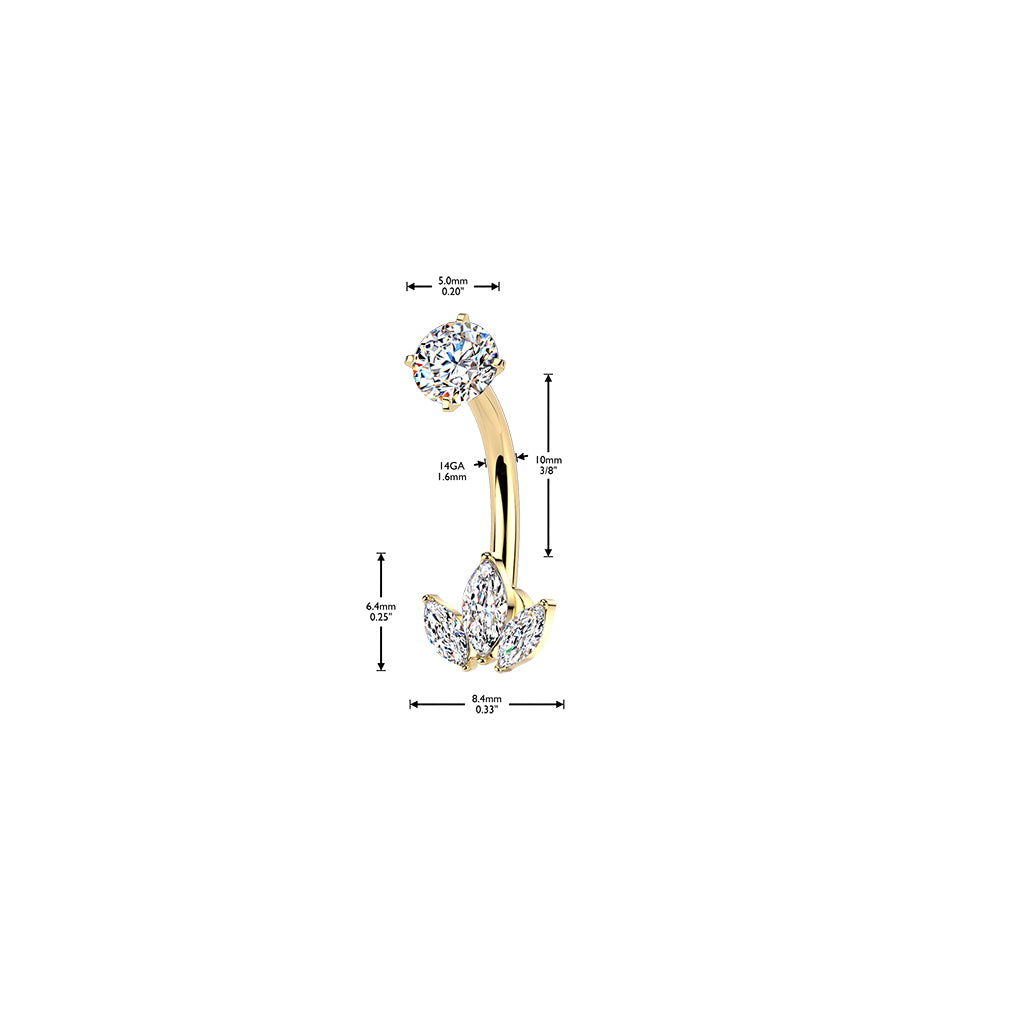 GOLD MARQUISE BELLY BAR - 14 GAUGE - 14MM