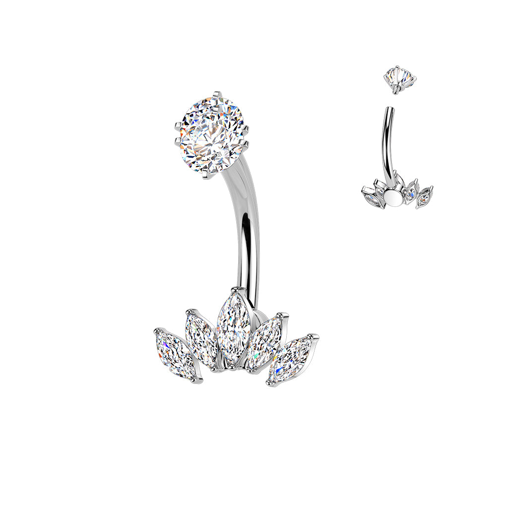 SILVER CRYSTAL MARQUISE BELLY BAR - 14 GAUGE - 10MM