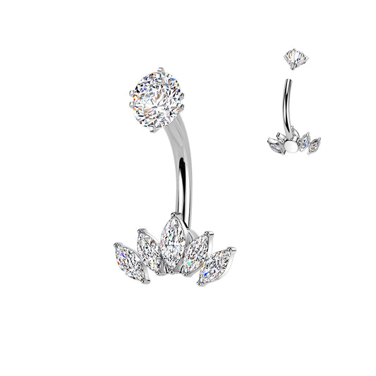 SILVER CRYSTAL MARQUISE BELLY BAR - 14 GAUGE - 10MM