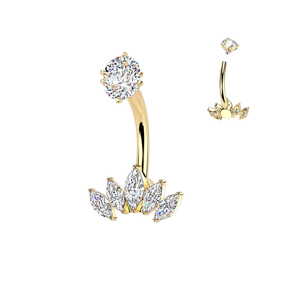 GOLD CRYSTAL MARQUISE BELLY BAR - 14 GAUGE - 10MM